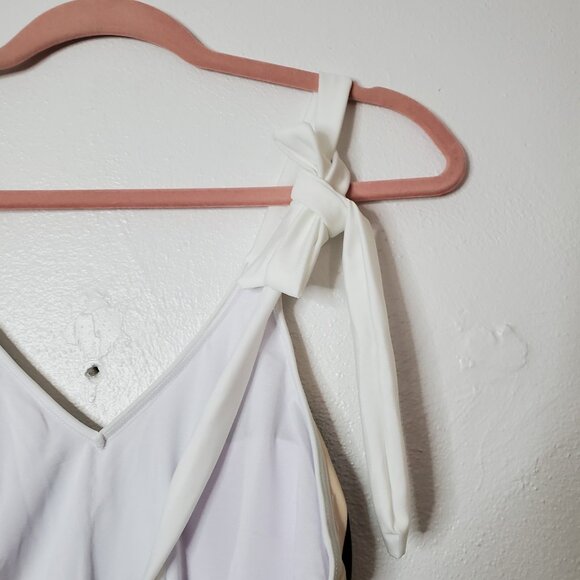 Swimsuit Womens Sz M Green Tan Animal Print One Piece Tie at Shoulder Bows - Picture 7 of 11